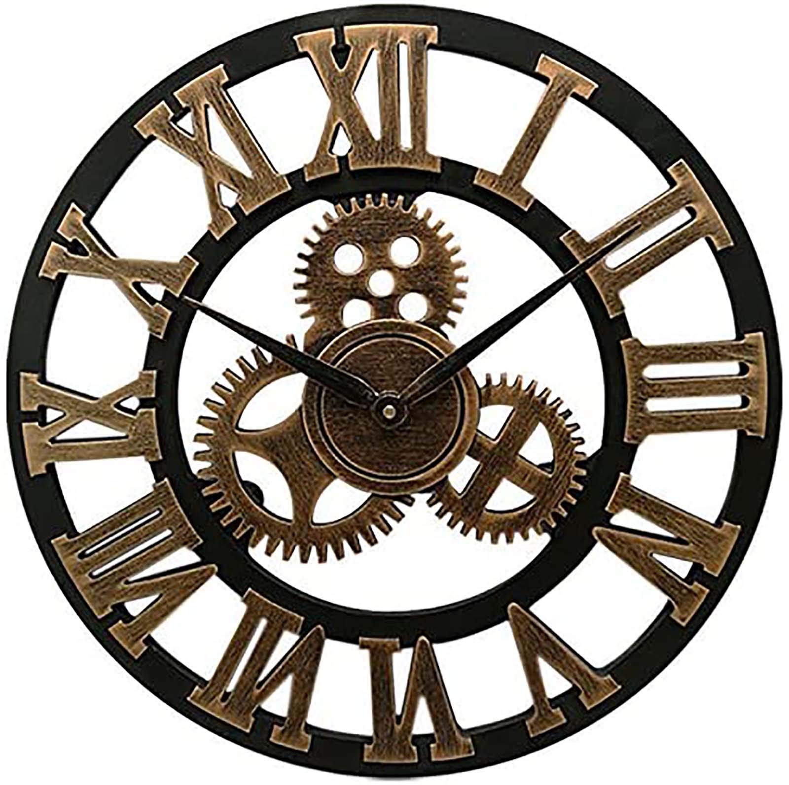 SaryEdge Wall Clock Art Clock Roman Numerals Wall Clocks, Operated Large Vintage Wall Clock with Industrial Gears, Non Ticking Slient Home Decor Clocks for Living Room Off-B,Bronze,Bronze-18inch