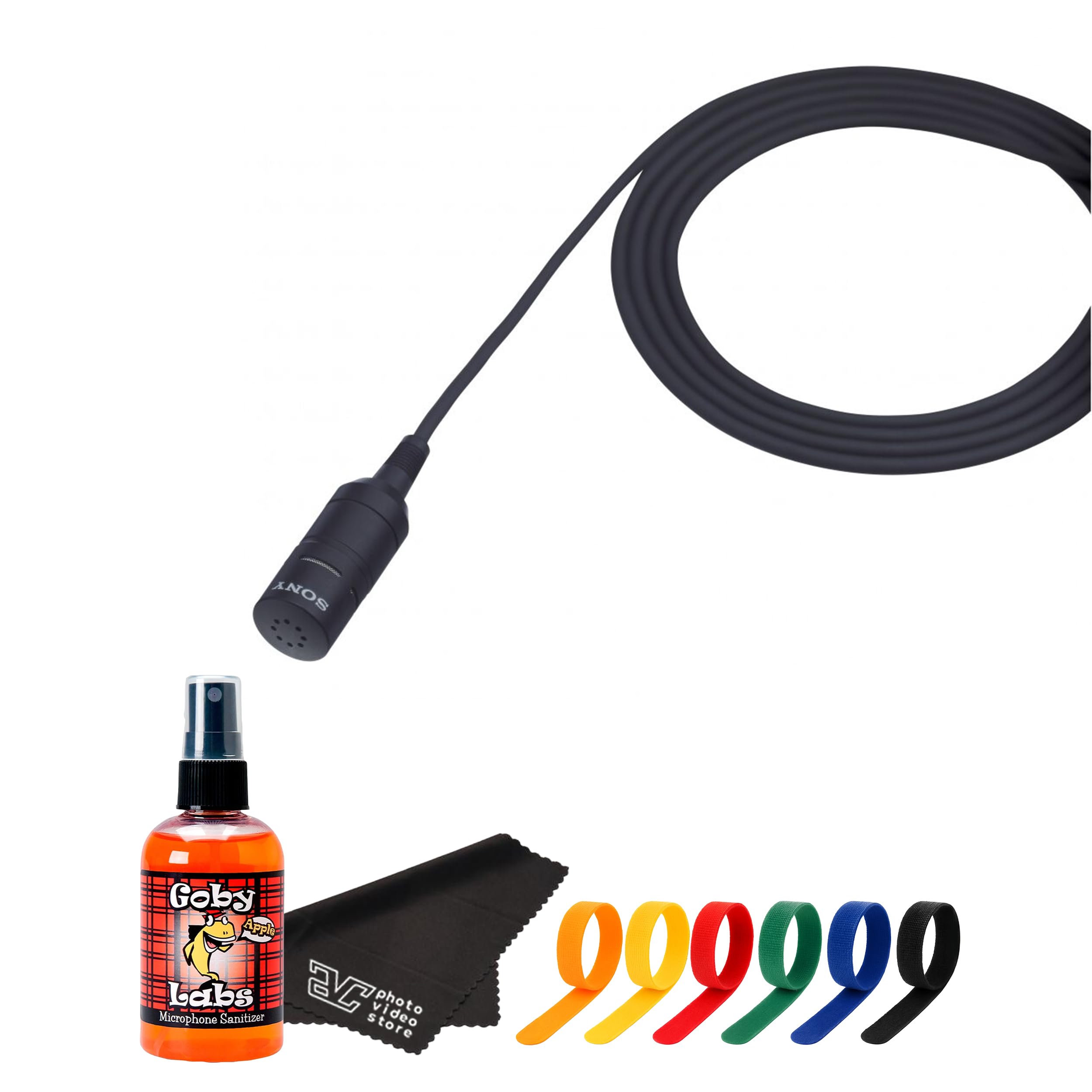 Sony ECM-66BC Lavalier Microphone – Professional Electret Condenser Lapel Mic – Ideal for Broadcast, Theater, Public Speaking & Interviews | Cable Ties | Microfiber Cloth | Microphone Cleaner