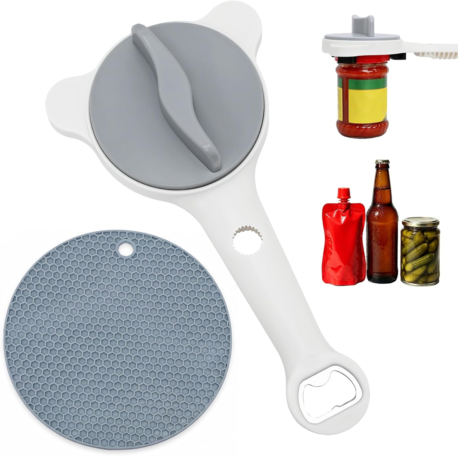 Multifunctional Jar and Bottle Opener with Adjustable Lock Mechanism, Ergonomic Handle, Non-Slip Grip