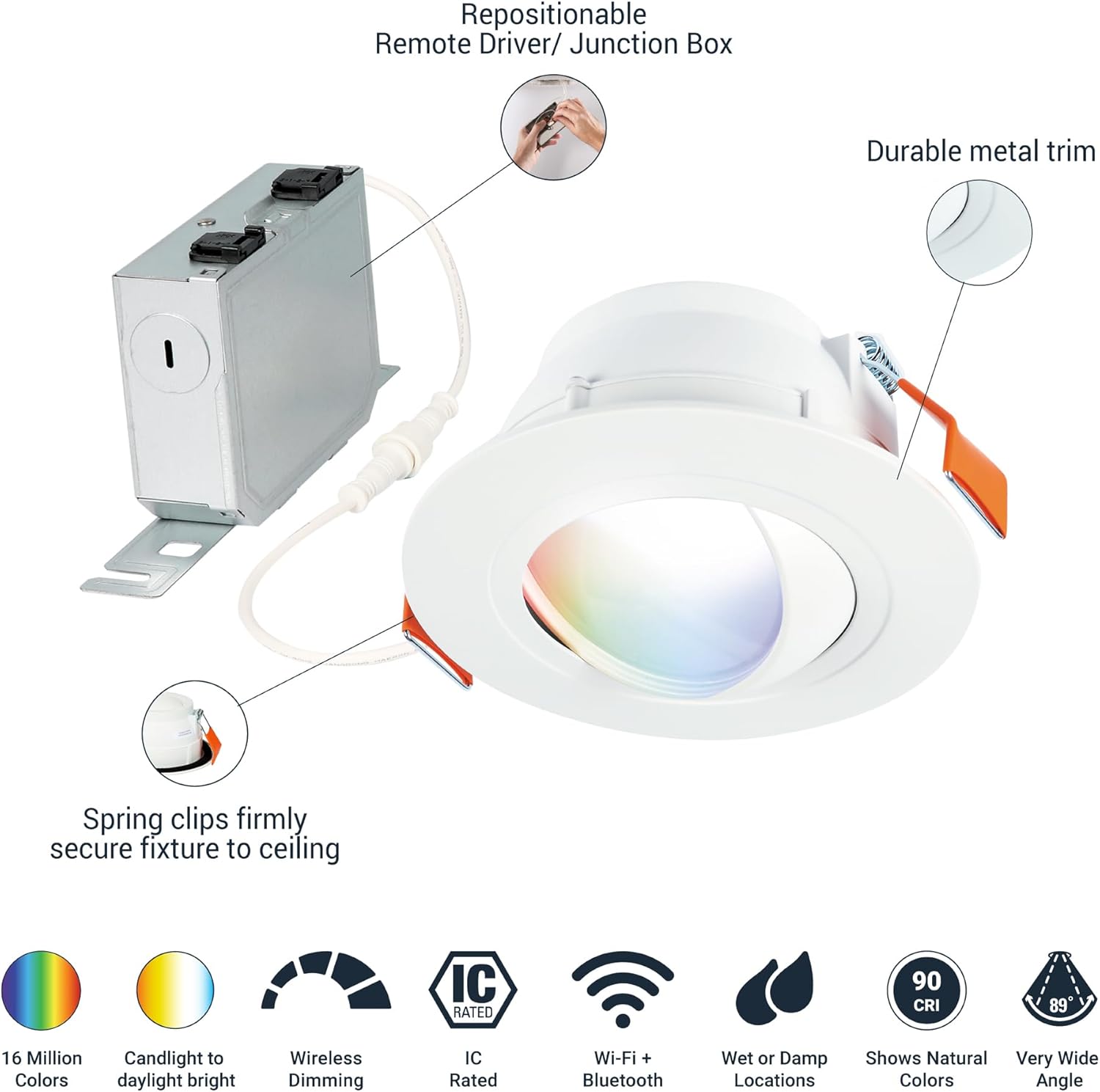 HALO 6” Smart Wi-Fi Canless LED Light Powered by WiZ Pro, Dimmable Full Color w/Adjustable Gimbal, SpaceSense, Smart Home-Ready - RAWZC610