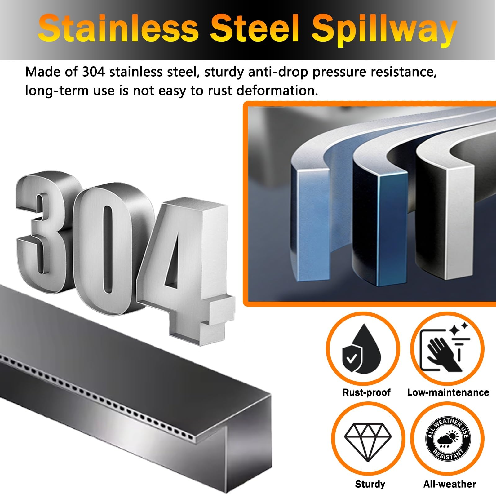 Cascata in acciaio inossidabile Spillway per stagni Fontana esterna resistente Caratteristiche 61 "Commercial & Home Patio Cascata Stagno Fontana Attrezzatura