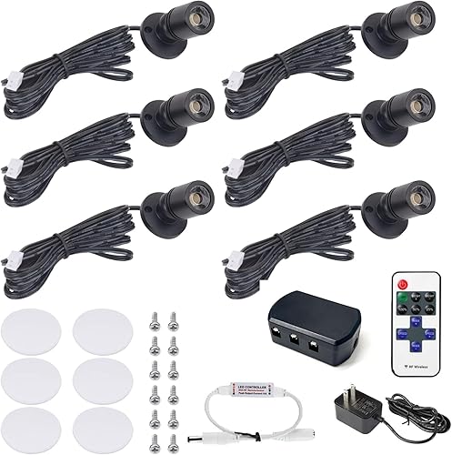 DEDC 6 mini focos LED, luces de imagen para interiores, 1.5 W, 12 V, 6000 K, luz de arte, luces de acento con atenuador de RF inalámbrico, proyector