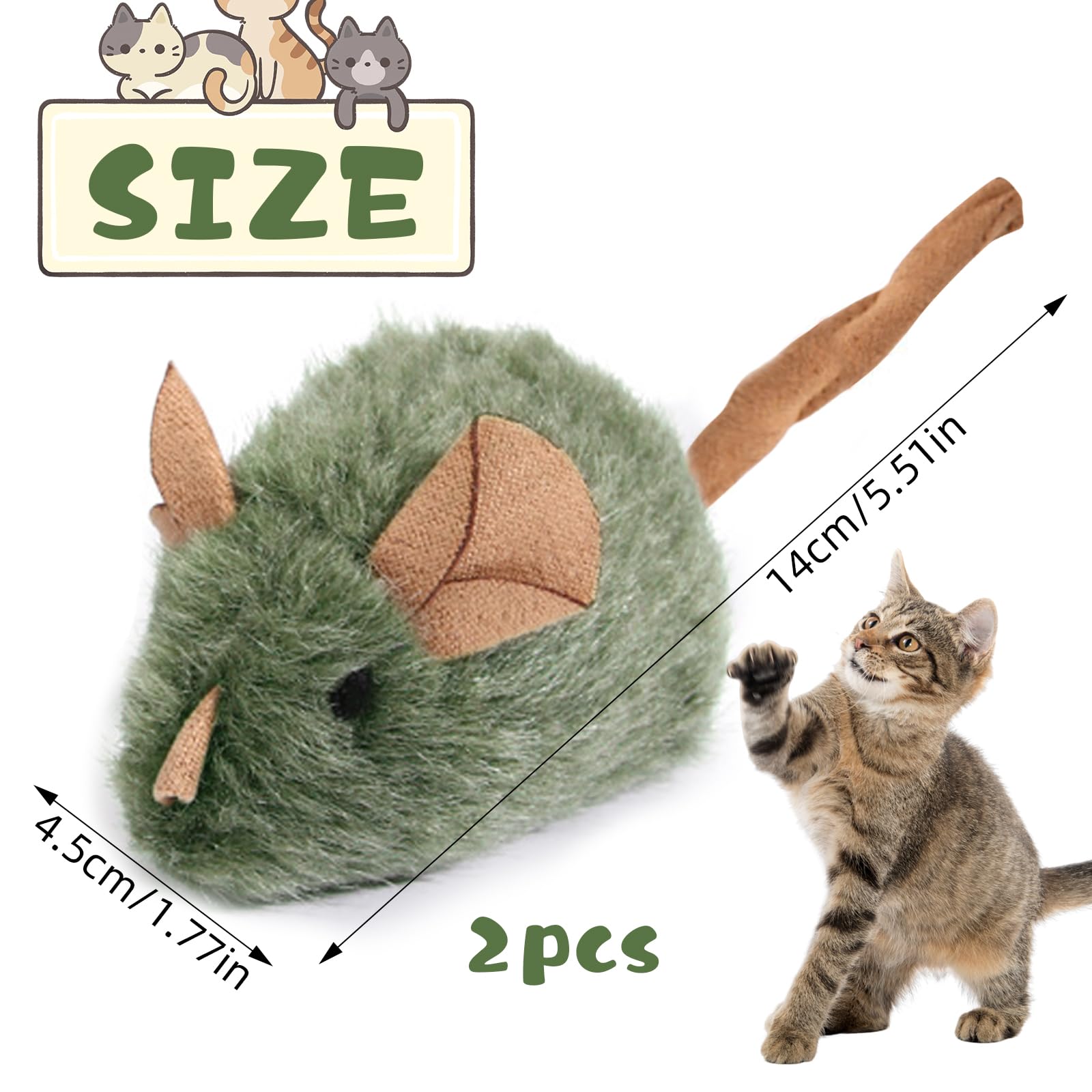 2 piezas gatos juguetes gatitos juguetes interactivos para gatos, ratón eléctrico para gatos, juguete de felpa, ratón, juguete de gatito, juguete para gatos, juguete para gatos, ratón eléctrico de