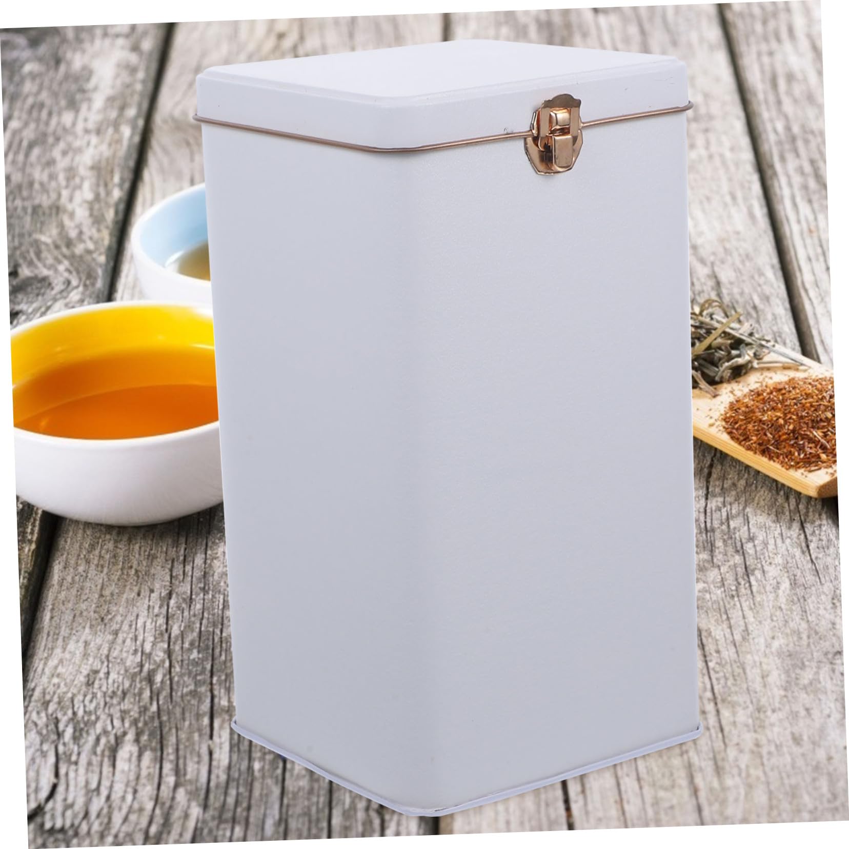 COLLBATH Lata para Guardar Bolsitas de Té Metálica Grande, Color Porcelana, Cierre Seguro Tapa, Tarro de Hojalata para Almacenamiento de Alimentos Secos en Cocina y Hogar