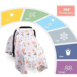 Muslin Carseat Cover for Babies, Metplus Breathable Infant Carseat Cover Lightweight Baby Carrier Cover for Girls Boys, Fit Spring Summer/Hot Days/Warm Weather, Pink Floral