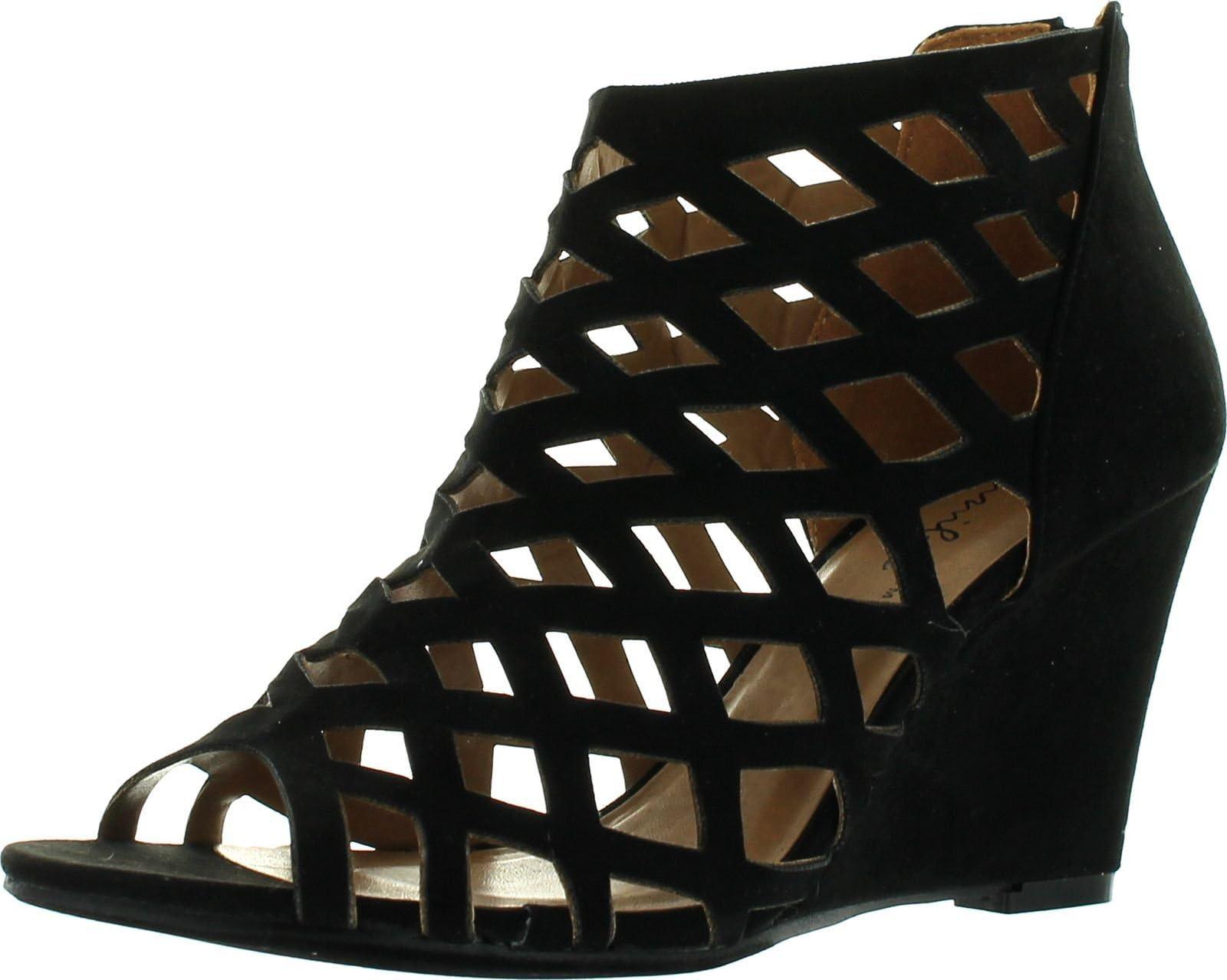 Bonnibel Trina-2 Womens Cut Out Back Zip Wedge Sandals,Black,5.5