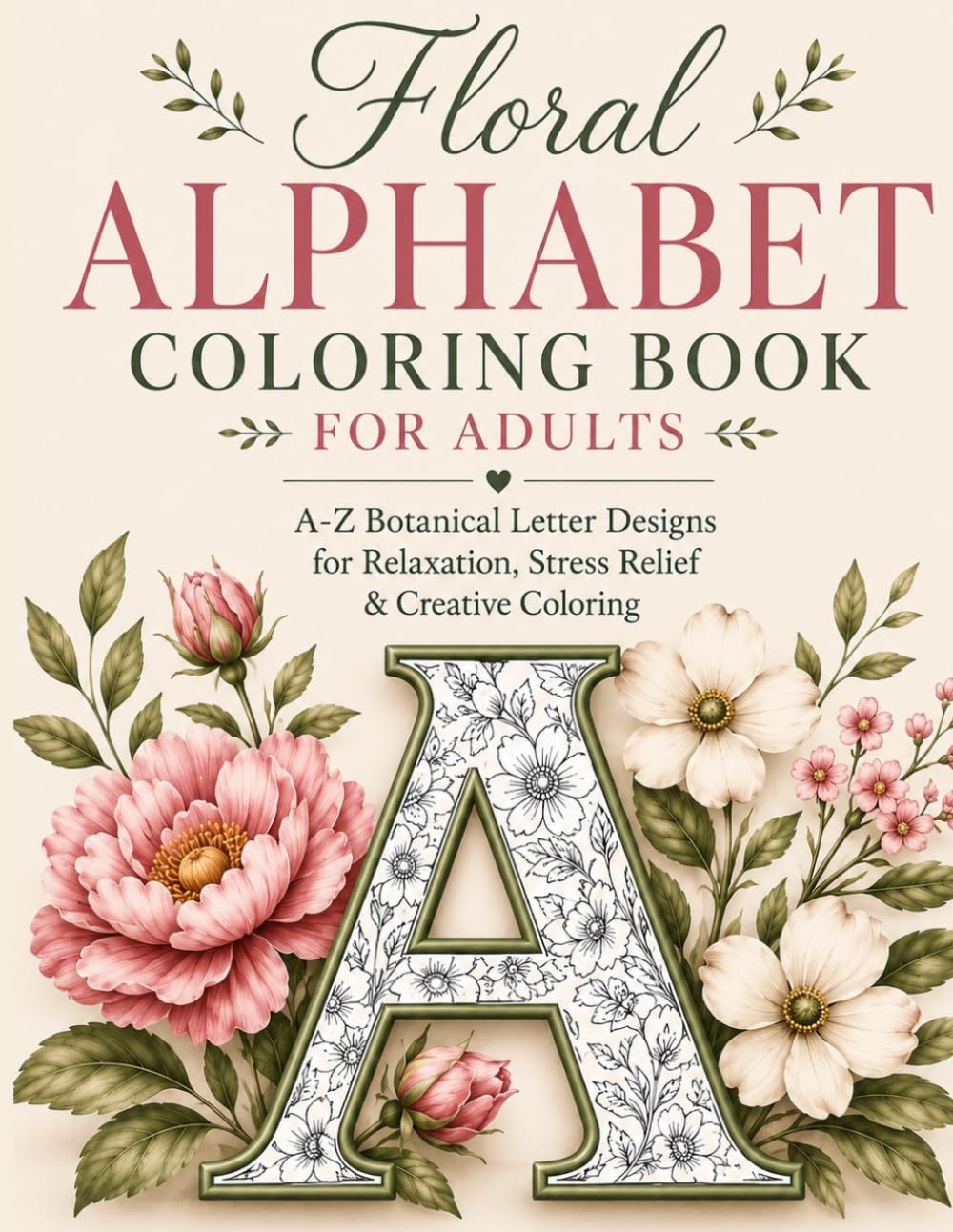 Floral Alphabet Coloring Book for Adults: A-Z Botanical Letter Designs for Relaxation, Stress Relief & Creative Coloring