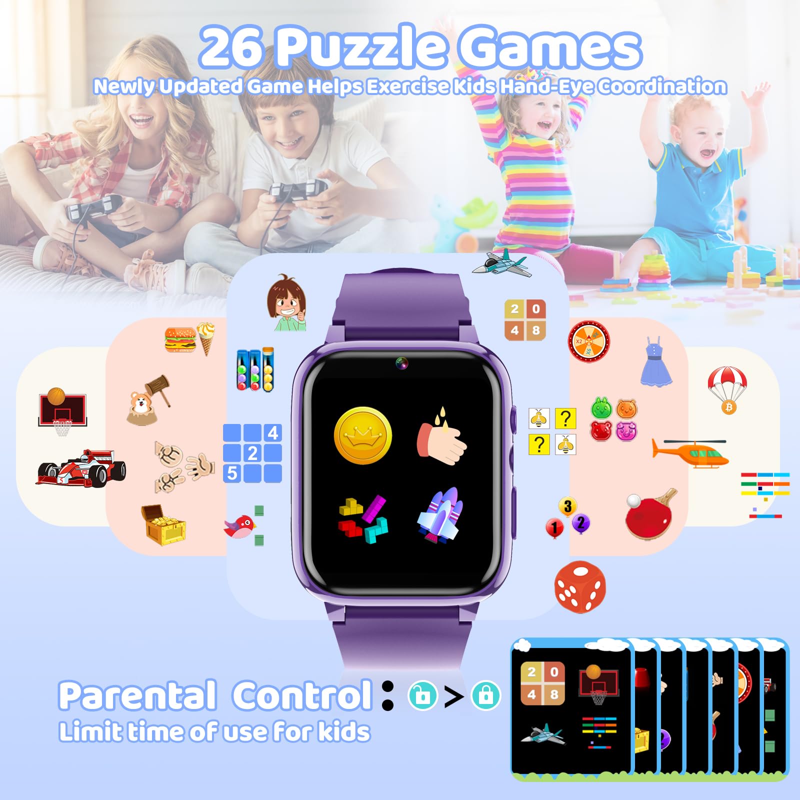 Orologio Smartwatch Bambini 26 Giochi, Sveglia, Schede Didattiche, Storie Audio, Contapassi Calorie, Fotocamera, Musicale, Torcia, Regalo Bambini per Ragazza e Ragazzo