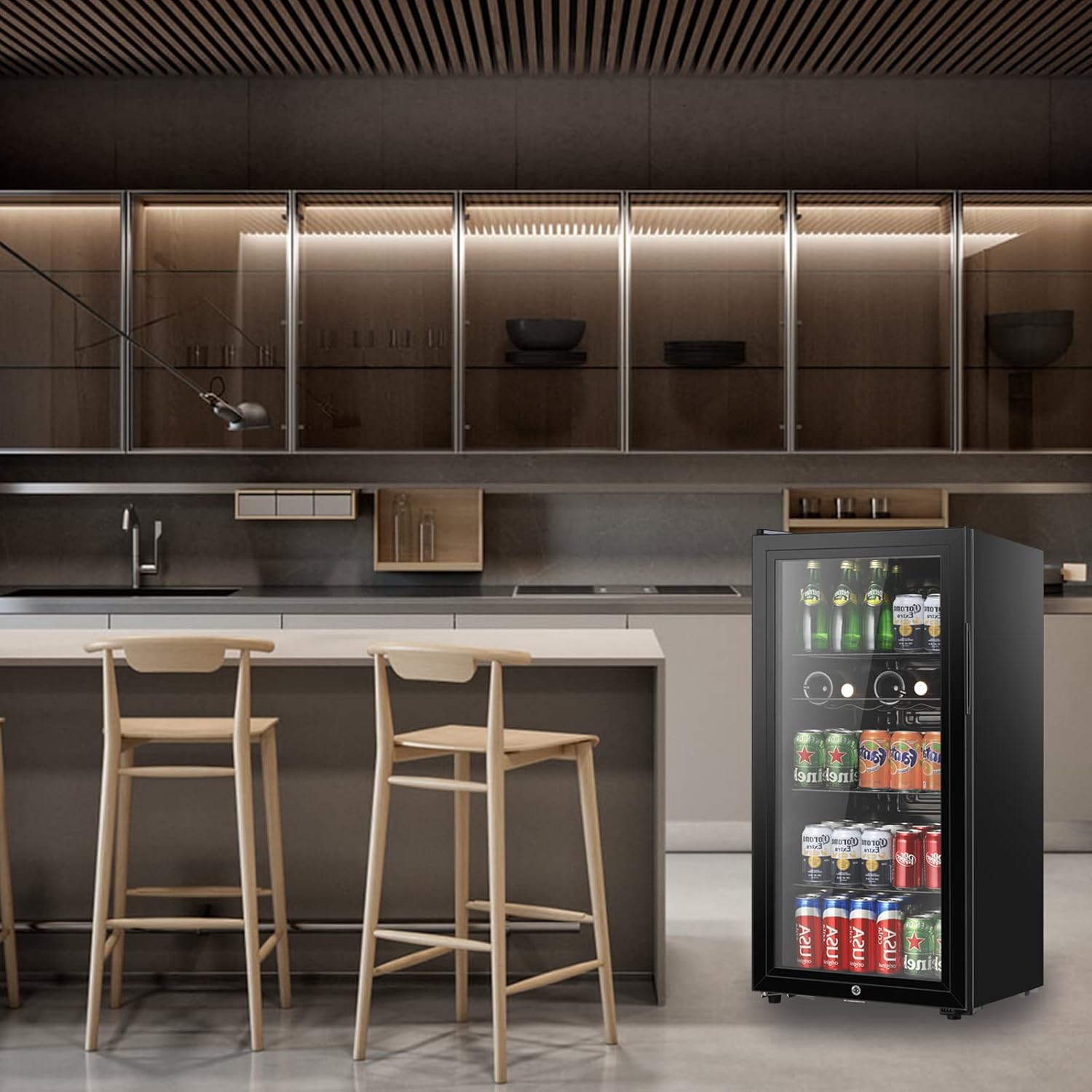 4.5 cu.ft Beverage Refrigerator Cooler, Mini Fridge with Glass Door for Beer Soda or Wine, Perfect for Home,Bar, Office