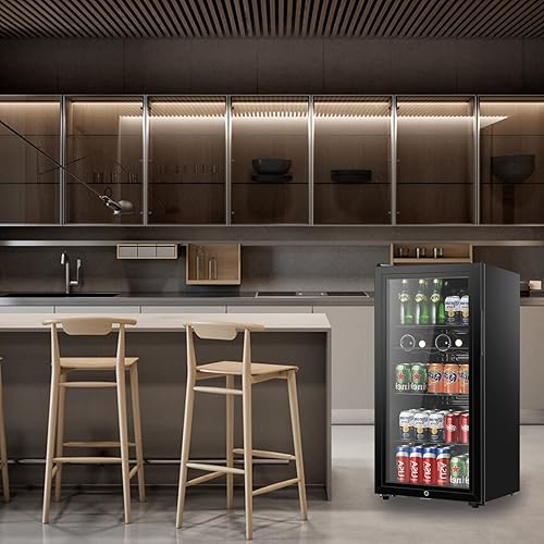 Miniatura 7 de HAILANG Refrigerador de bebidas de 4.5 pies cúbicos, mini refrigerador con puerta de vidrio para cerveza o vino, perfecto para el hogar, bar, oficina
