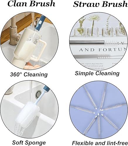 Miniatura 6 de Laosh Vaso de 40 onzas con asa y pajilla, 2 tapas (con pajilla  abatible), taza aislada al vacío de acero inoxidable de 40 onzas, taza de viaje