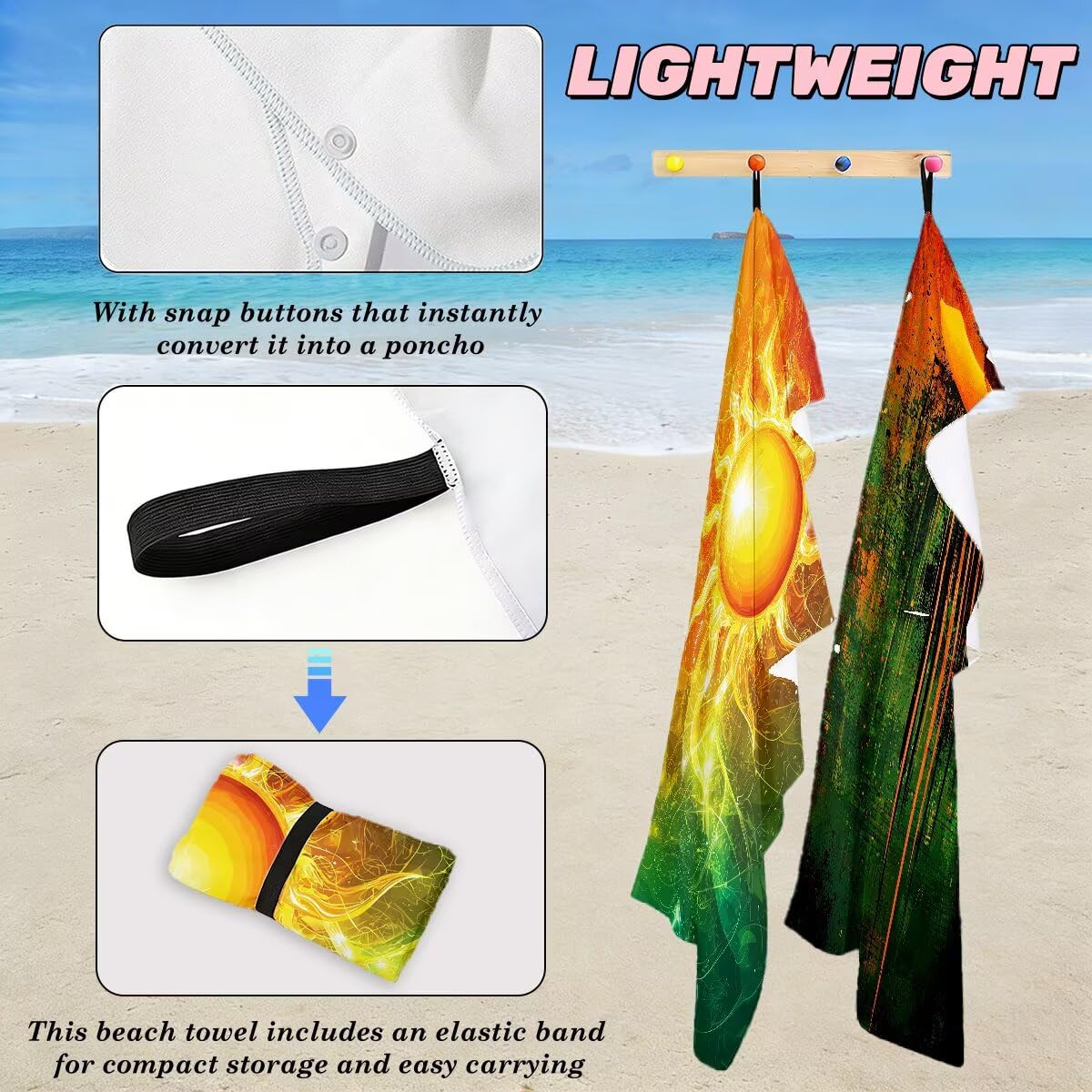 Toalla Playa 80x160 cm, Toalla Gimnasio Microfibra Secado Rapido, Juego de 2 Antiarena Toallas de Playa, Ligera Compacta Toallas Microfibra Grande para Viaje, Regalo Hombre Regalo Mujer (Sol) -4565