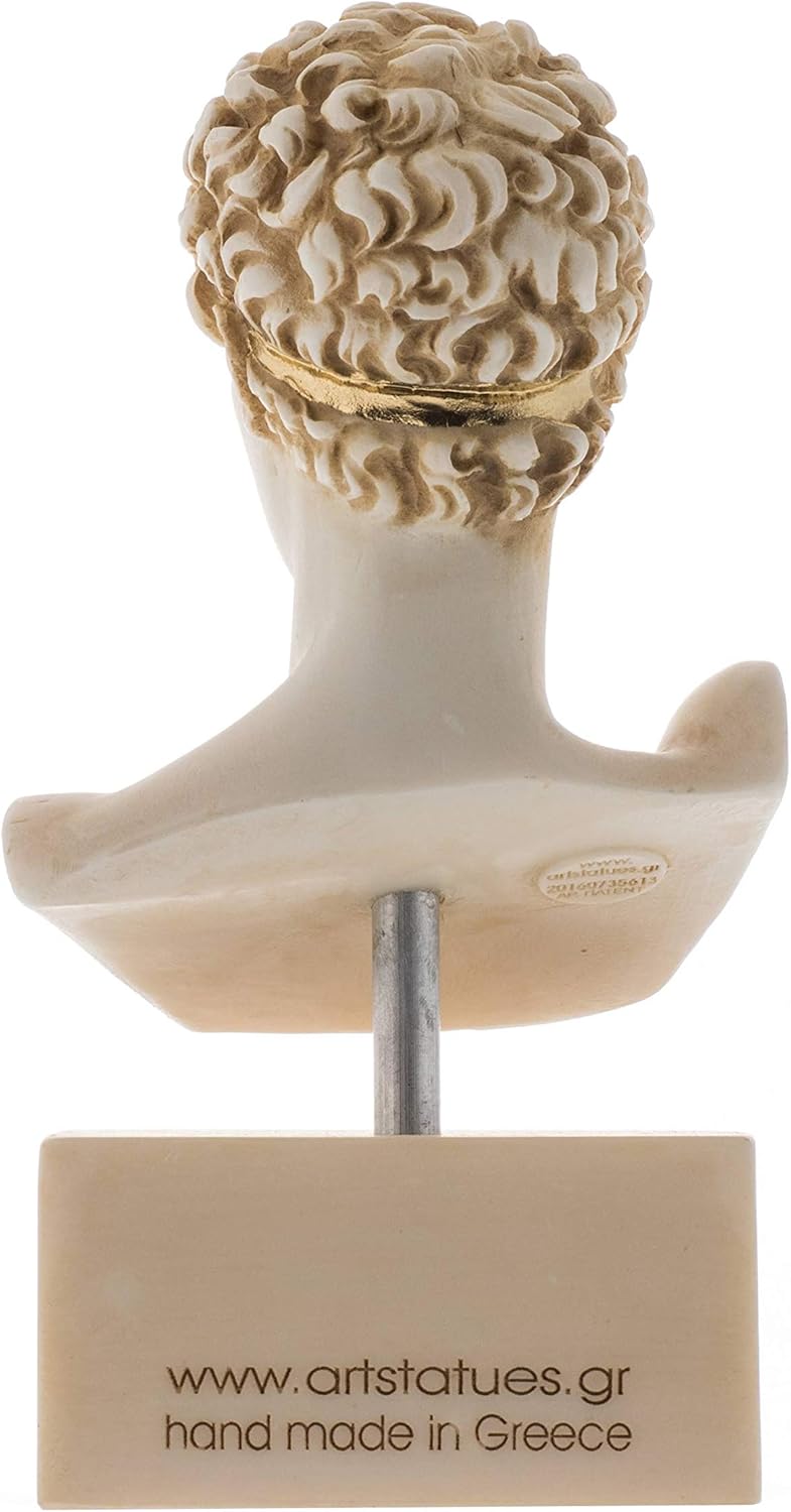 Hermes Bust Alabaster Sculpture Ancient Greek God Conductor of Souls into The Afterlife Marble Base