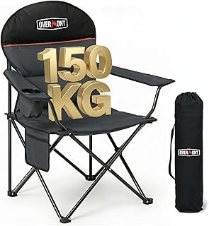 OVERMONT Chaise de Camping Pliante avec Dossier Haut – Chaise XXL Jusqu’à 150 kg –de Jardin Portable avec Porte-gobelet – pour randonnée, Pique-Nique, pêche en Plein air