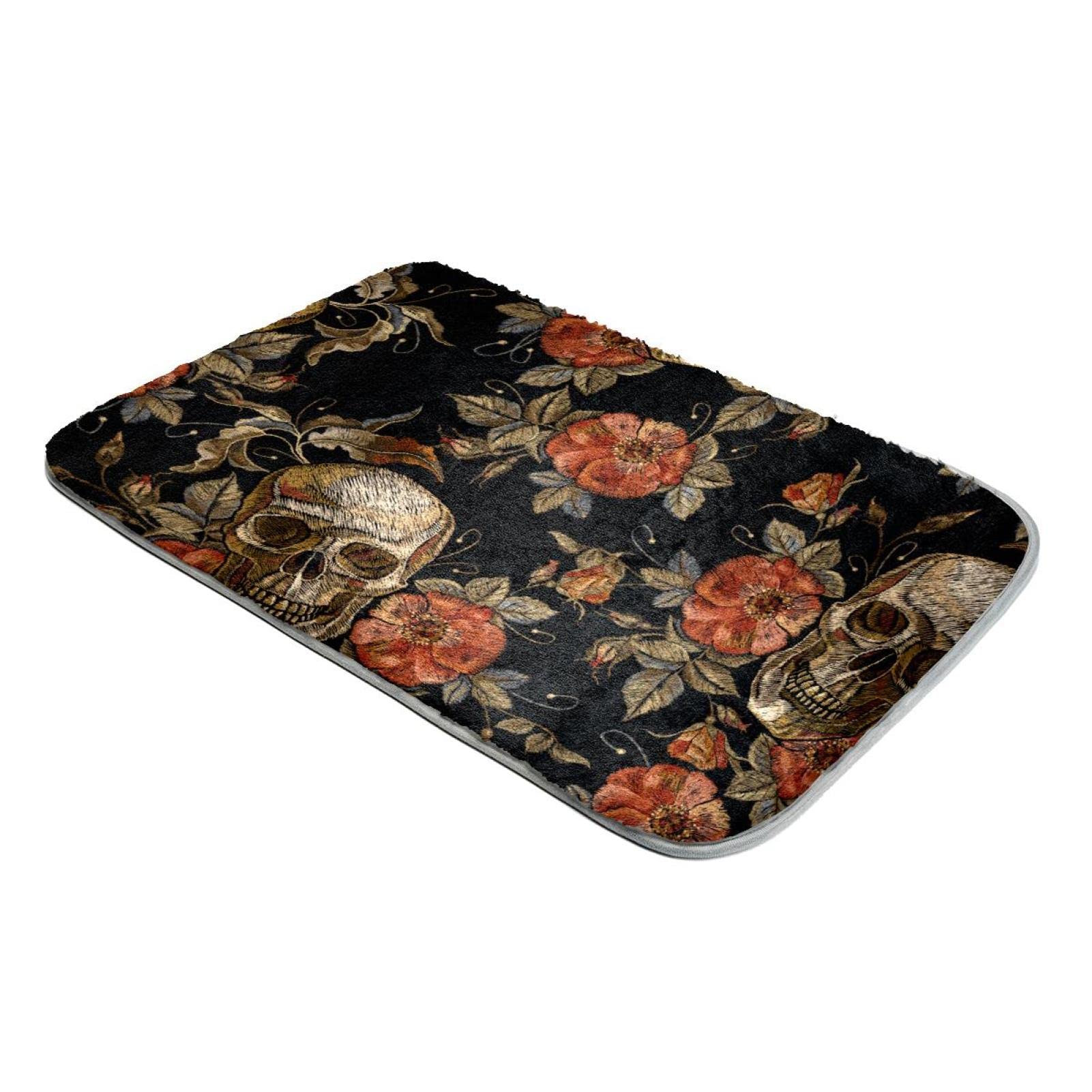 Tapis rose motif tête de mort pour chambre ado en peluche imitation fourrure ultra douce