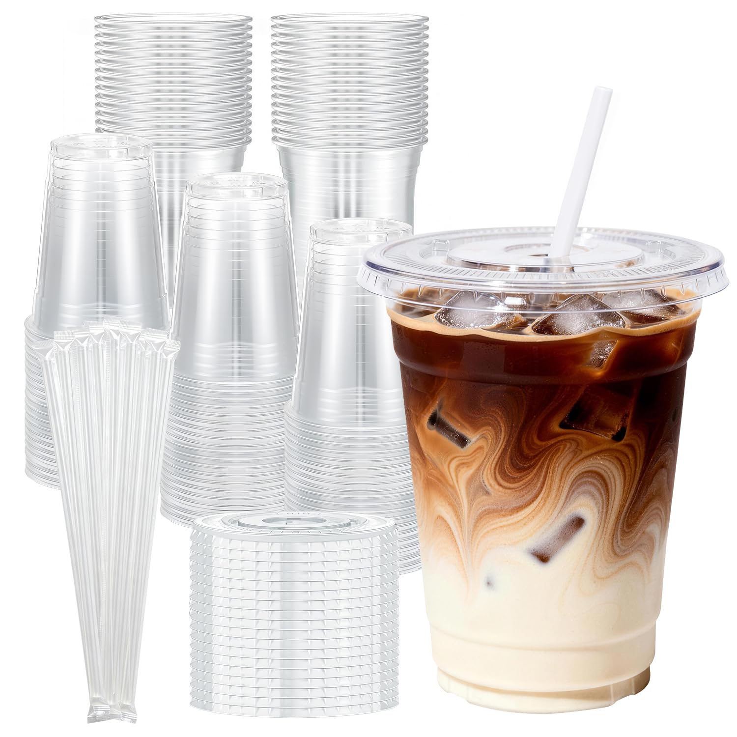 40% Off 100 Pack Plastic Cups with Lids & Straws - Image 1