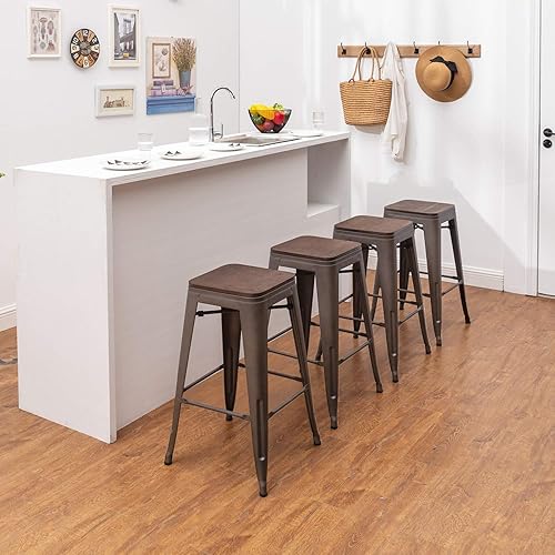 Miniatura 21 de Tongli Juego de 4 taburetes de bar de 24 pulgadas, apilables, de altura de mostrador, taburetes de bar de metal sin espalda, taburetes de mostrador