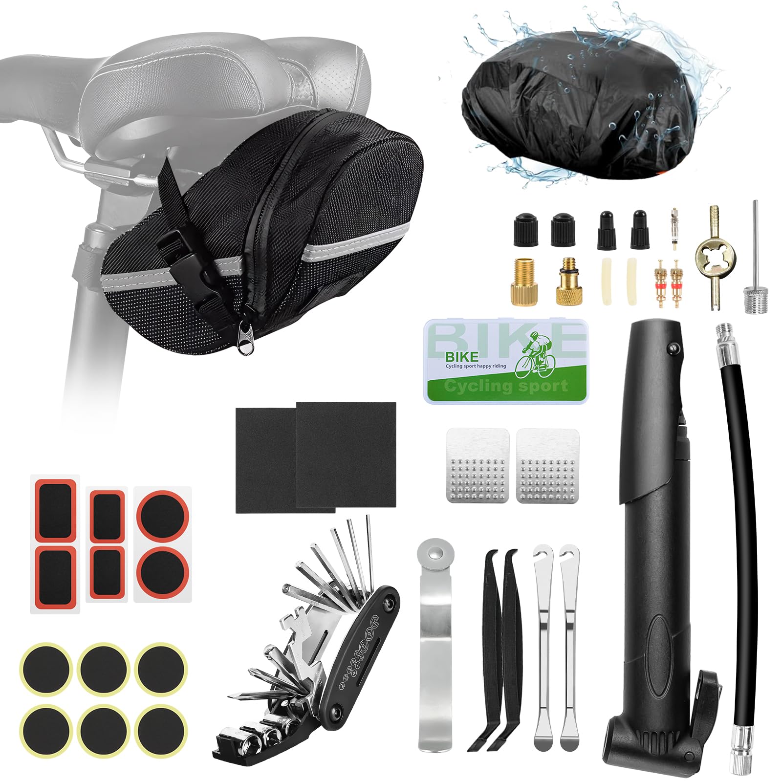 Kit de réparation de vélo Oziral multifonction 16-en-1 Kit Crevaison