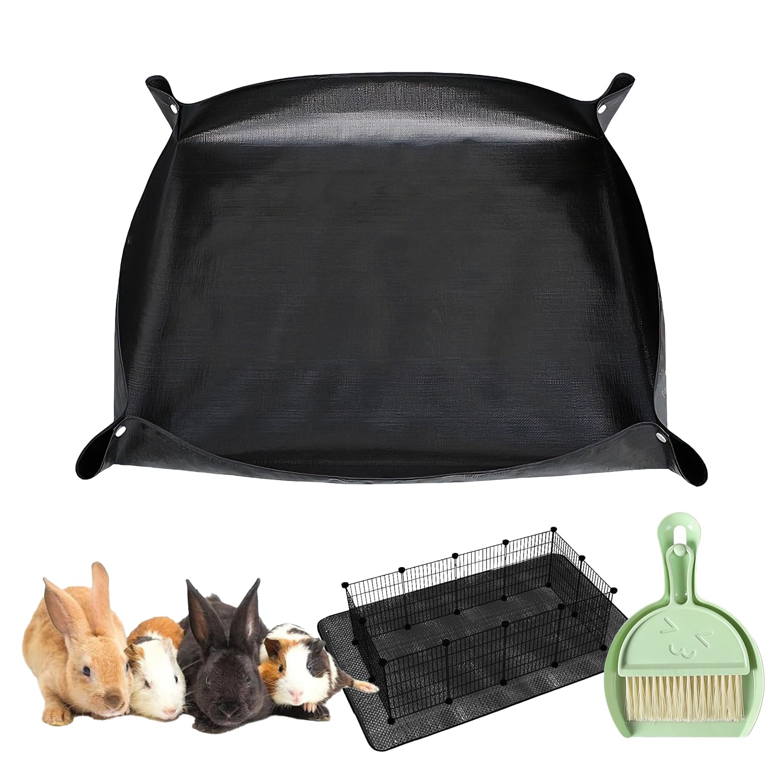 Wasserdichte Haustier-Laufgittermatte 150 x 100 cm Schwarz - Kaninchen Unterlage, Wiederverwendbare & Waschbare Käfigunterlage für Kaninchen, Meerschweinchen, Hamster und andere Kleintiere