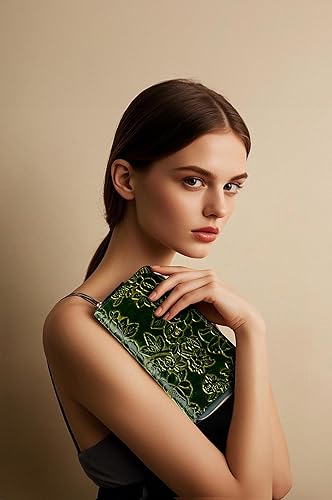 Miniatura 2 de Billeteras vintage con cremallera en relieve para mujer Elegante y elegante bolso de mano tallado en PU para guardar tarjetas y teléfono móvil.,