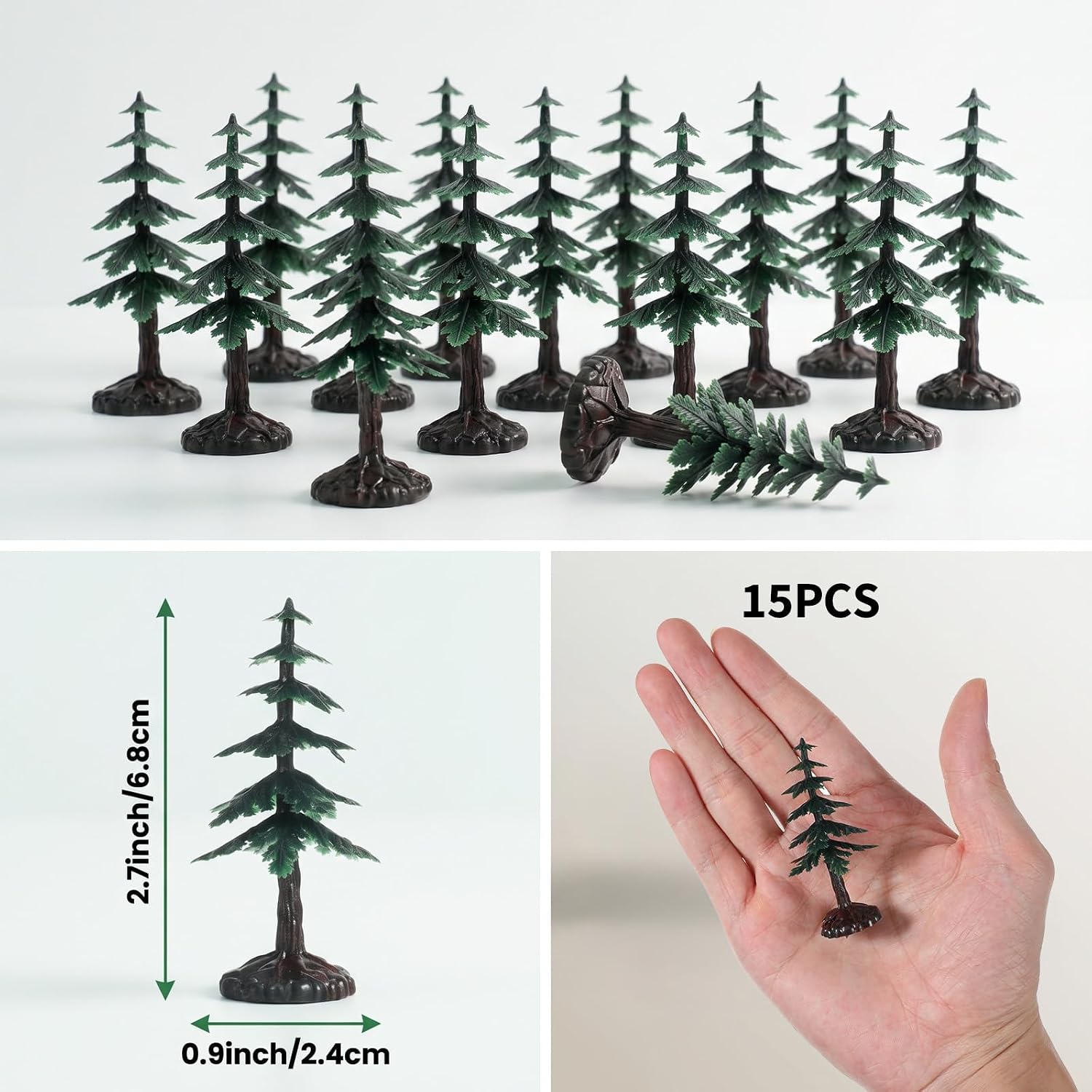 Thinp 15 Pcs Model Pine Trees, Miniature Trees for Diorama