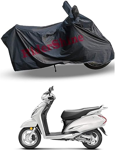 RiderShine Waterproof Bike Scooty Body Cover for Activa 125 6G, Double Mirror Pocket with Over Lock Protection Black