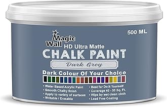 Chalk Paint Dark Colors | 500 ML - Ultra Matt Finish | Water Base Acrylic Paint | Coverage : 25 to 50 Sq. Ft. | Apply on Surfaces Like Walls, Boards, Furniture & Home Decor Products. (Dark Grey)
