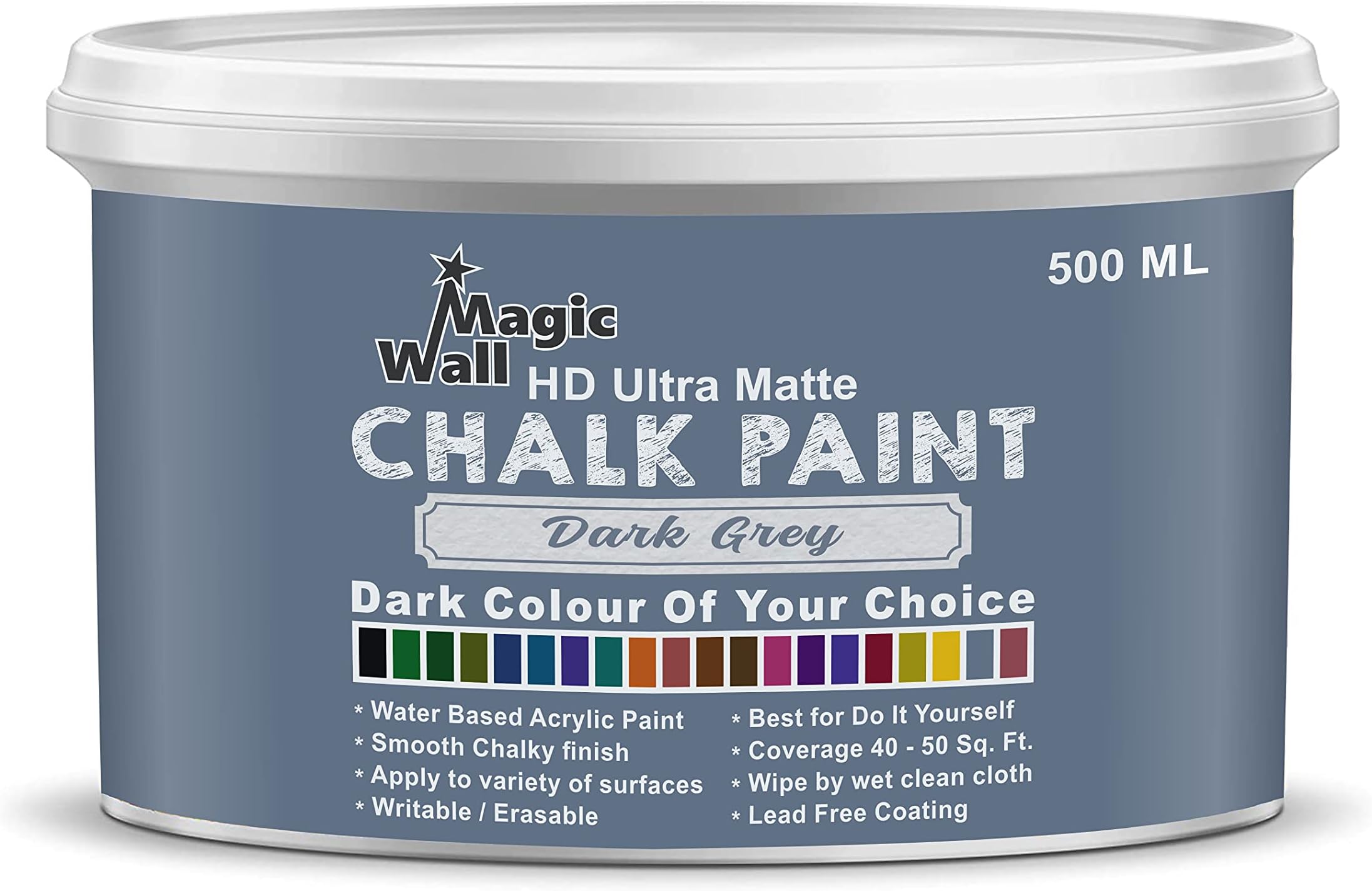Chalk Paint Dark Colors | 500 ML - Ultra Matt Finish | Water Base Acrylic Paint | Coverage : 25 to 50 Sq. Ft. | Apply on Surfaces Like Walls, Boards, Furniture & Home Decor Products. (Dark Grey)