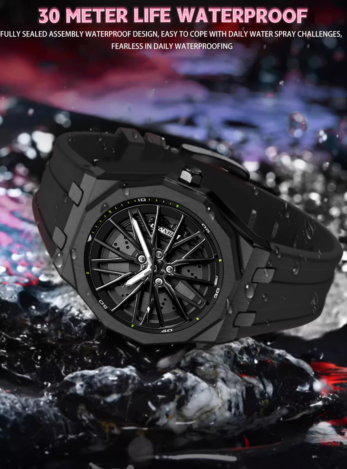 FANMIS Reloj de cuarzo para hombre, diseño de cubo giratorio, impermeable, casual, deportivo, con marcadores luminosos, creativo reloj giratorio 3D con ruedas de coche