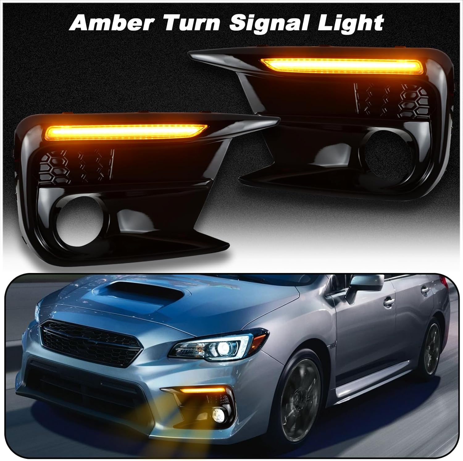 Switchback White/Amber LED DRL Front Fog Daytime Running Light Amber Turn Signal Feature Compatible with Subaru WRX/WRX STI 2018-2021 Fog Lamp Bezel Assembly
