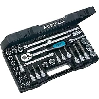 Hazet 855N 3/8-Inch Socket Set - Black/Blue/Silver (32-Piece) | 3/8 inch (10 mm) square hollow, drive 3/8 inch (10 mm) square