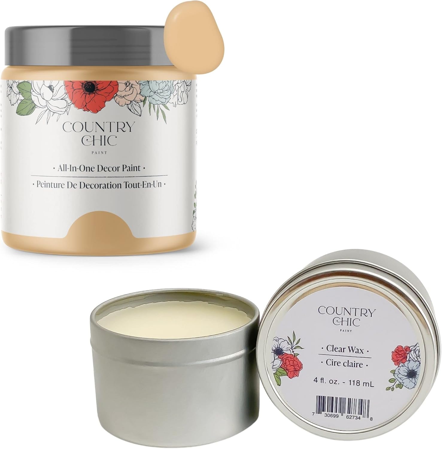 Chalk Style Paint + Furniture Wax Bundle - for Furniture, Home Decor, Crafts (Color: Bee's Knees [4 oz] - Soft Yellow)