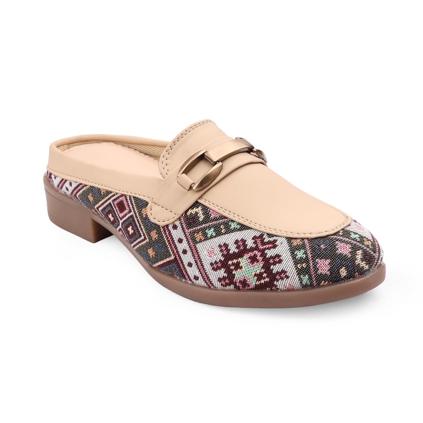 Women's Backless Slip-On Mules and Casual Faux Leather Loafers with Traditional Printed Design and Durable TPR Sole.-image-28