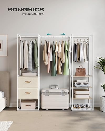 Miniatura 3 de SONGMICS Armario portátil, resistente para ropa, hierro y madera, armario portátil, con 1 barra extensible para colgar, 2 cajones y 4 estantes,