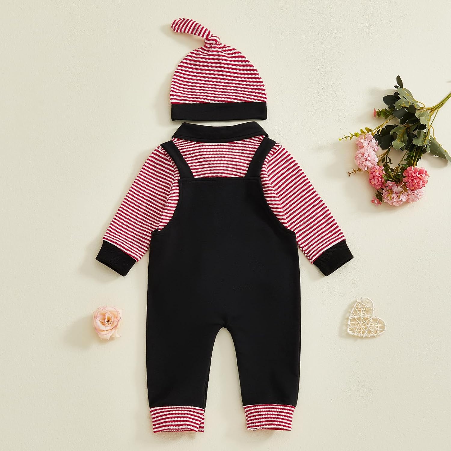 Baby Boy Mardi Gras Outfit Striped Long Sleeve Romper Tractor Overall Pants Hat 3 Pcs Set Cute Baby Boy Clothes - Image 4