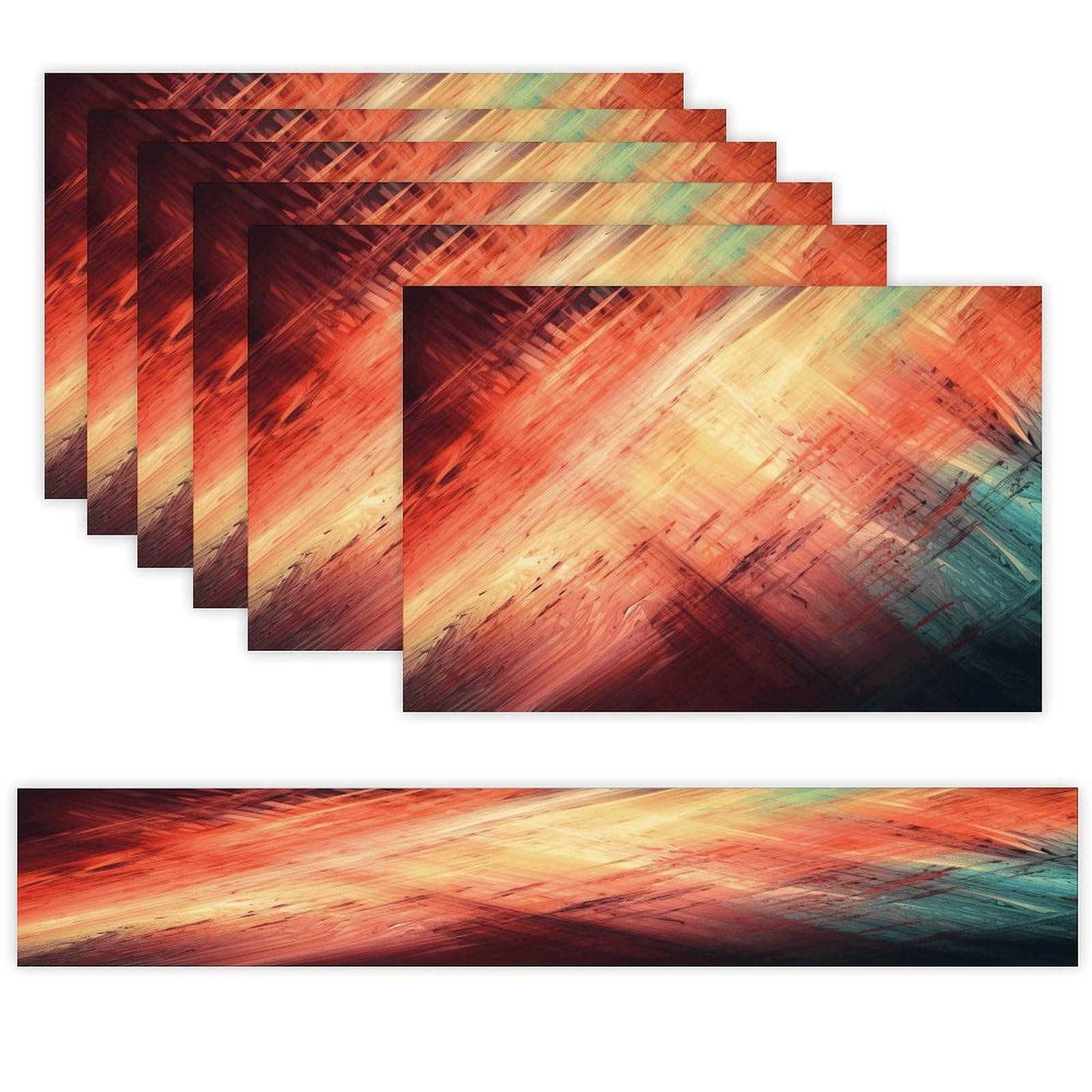 Abstract Art Table Runner and Placemats Set of 6 Wipe Clean Heat Resistant Table Mat with Table Runner Decorations Flax Linen Place Mat Set for Home Kitchen Party Supplies