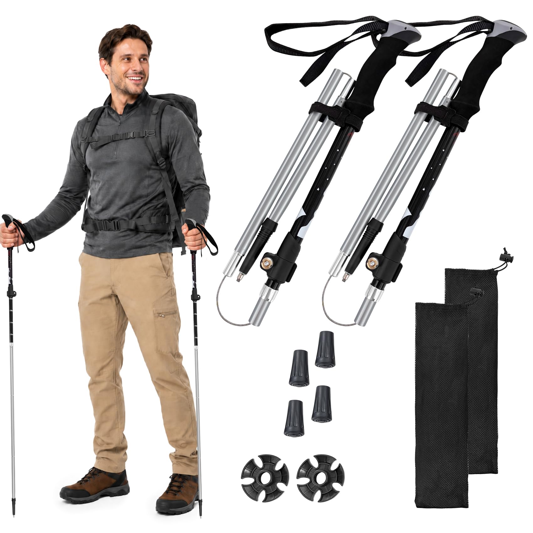Collapsible Hiking Poles, Lightweight Walking Stick for Trekking