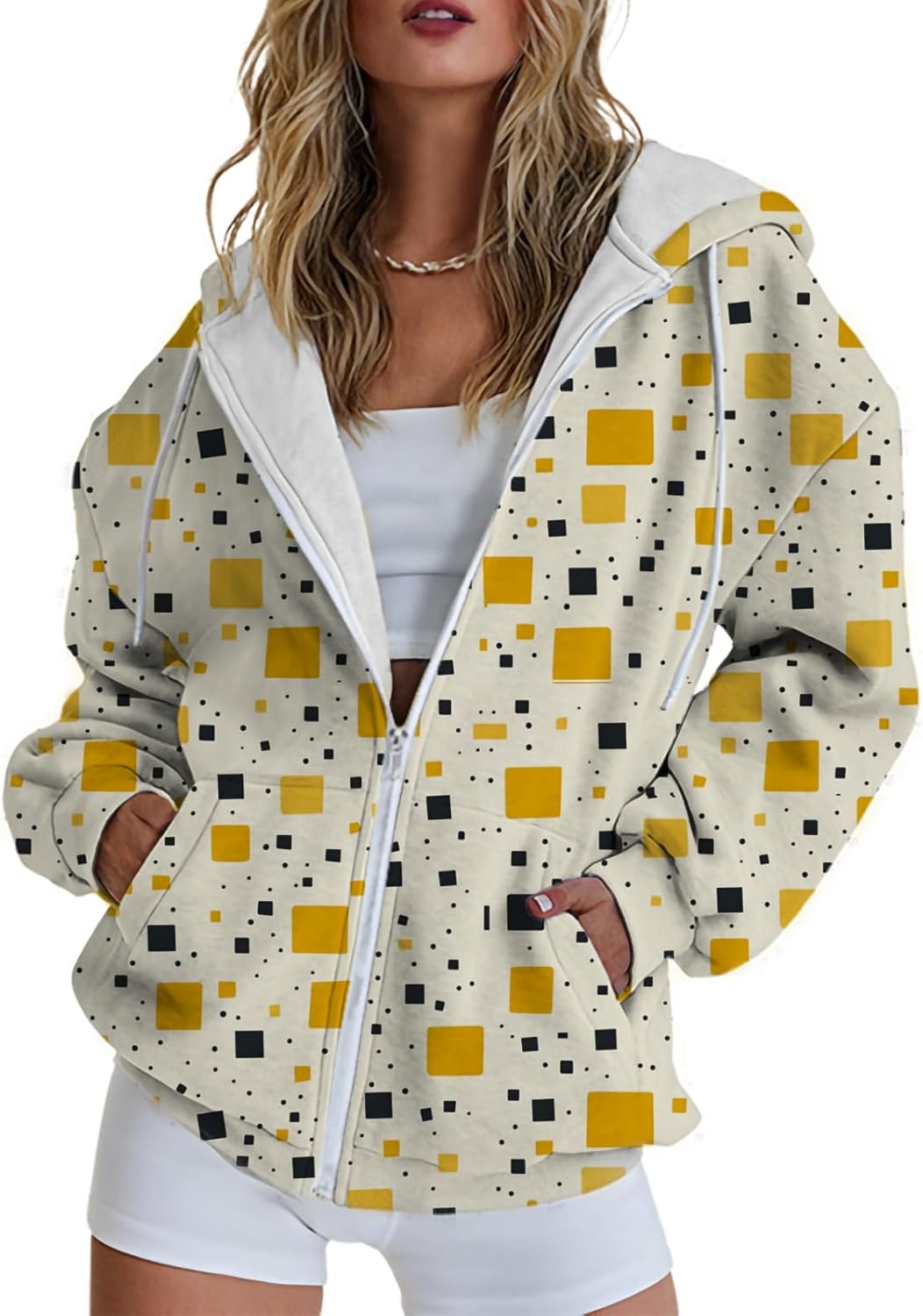 Sweatshirt for Women Zip Up Loose Casual Fall Hoodies Fashion Floral Long Sleeve Winter Outfits