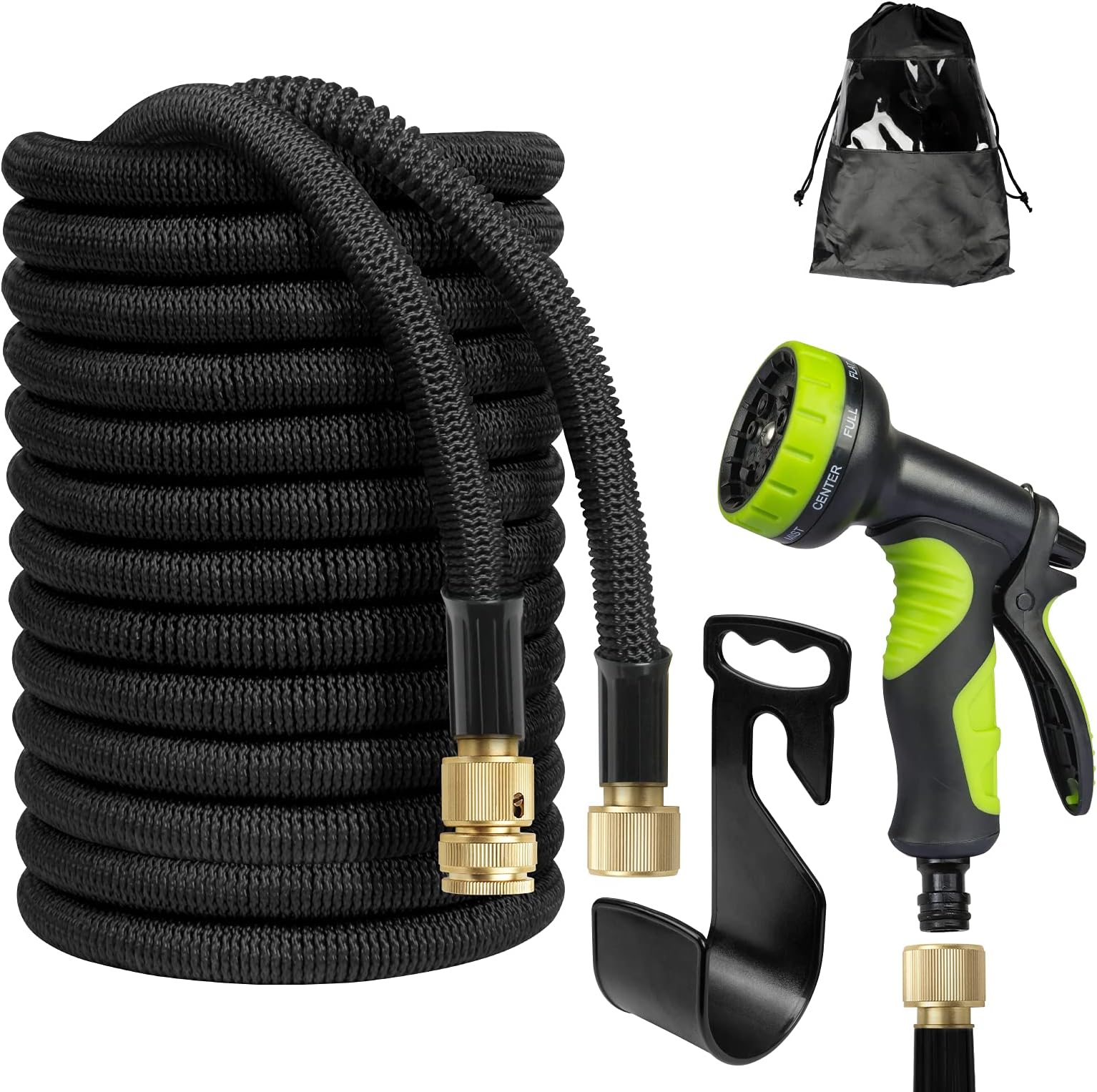 Yorbay 100ft flexible hose pipe Expandable Garden Hose Pipe, Expanding Water Magic Hose, with 9 Function Spray Gun Brass Fittings, Black, Reusable
