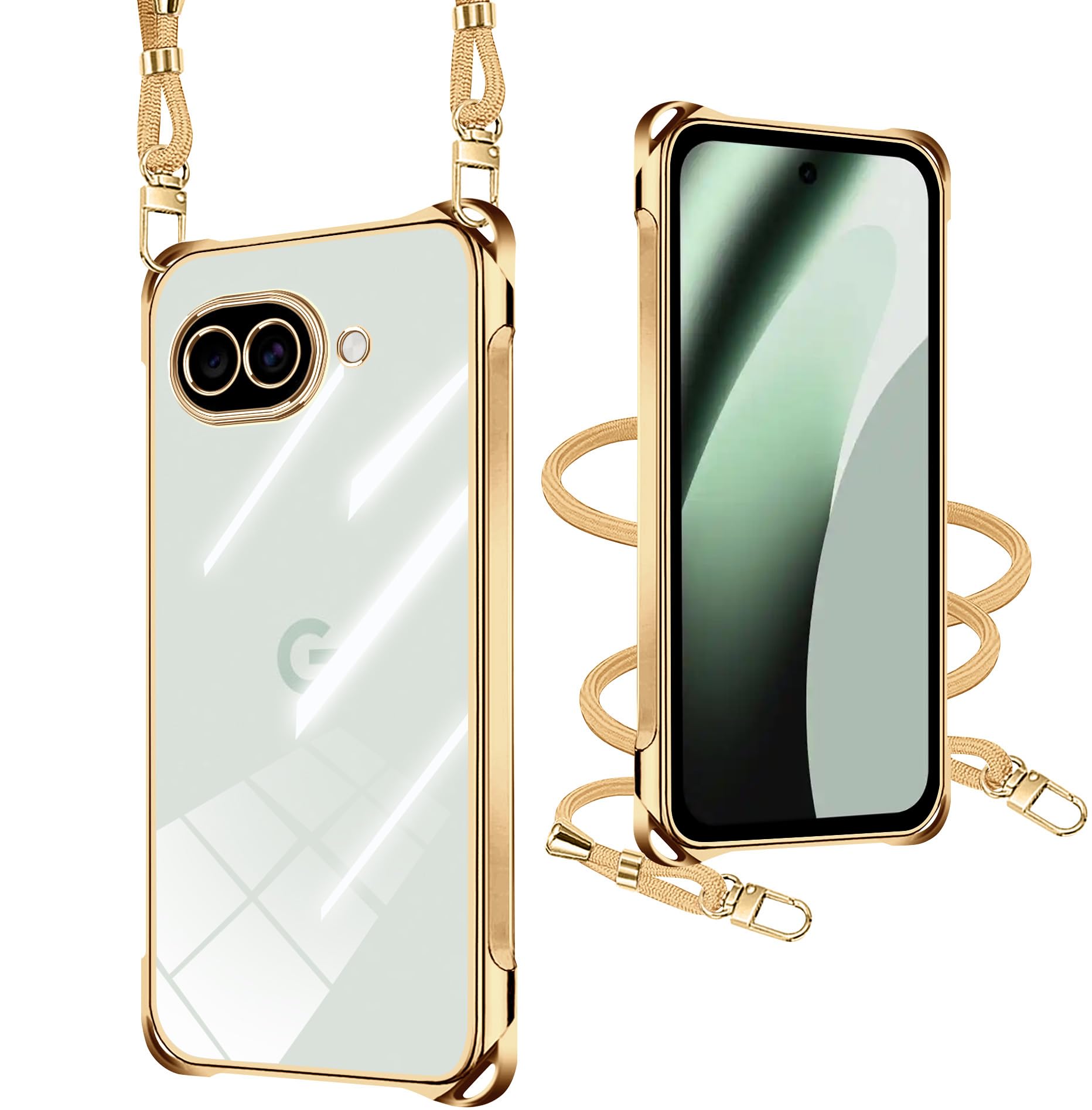 xiusiteli Google Pixel 10A 用 ケース クリア ショルダー ゴールド TPU 薄型 軽量