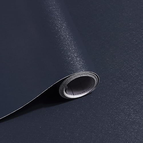 Safiyya Papel tapiz de 393 x 17.7 pulgadas, color azul oscuro, papel de contacto azul oscuro, papel tapiz de color sólido, autoadhesivo, extraíble,