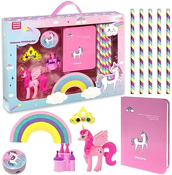WISHKEY Cute Unicorn Stationary Set for Girls Boys - with Pencil, Erasers, Sharpener, Diary Stationery Kit Birthday Party Return Gift for Kids (Multicolor)
