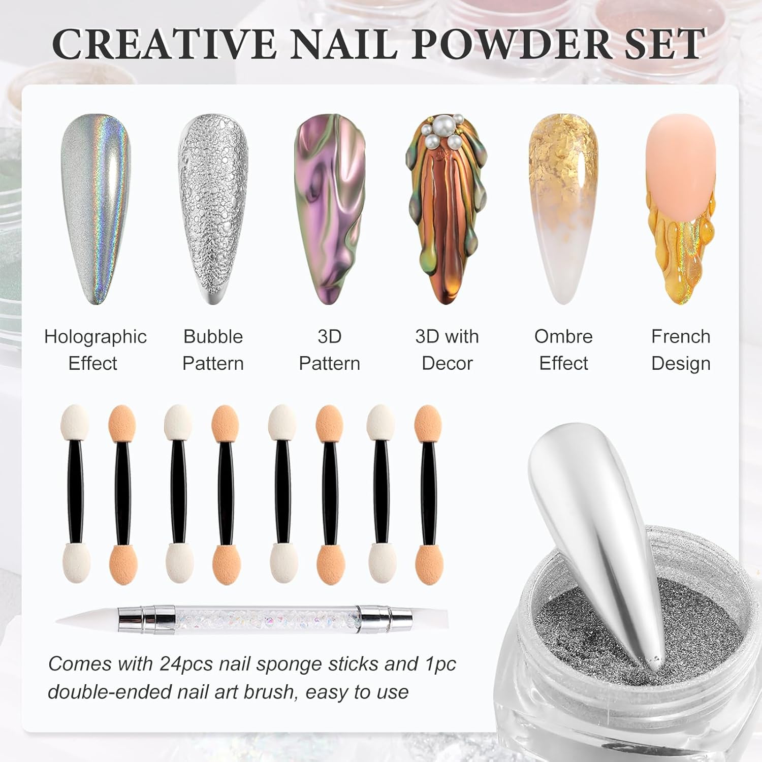 24色 クローム ネイルパウダーセット ホログラフィック 玉虫色 ミラー効果 メタリック ネイルパウダー ユニコーン オーロラ パー
