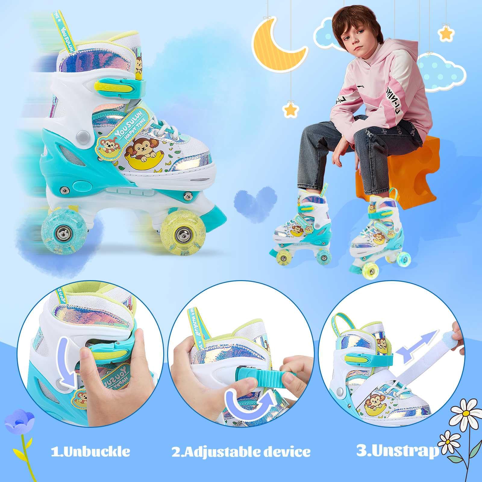 Pattini A Rotelle Apollo Super Quad X PRO LED Per Bambini - Regolabili, 4 Ruote, ABEC 7, Ideali Principianti - Foto 8