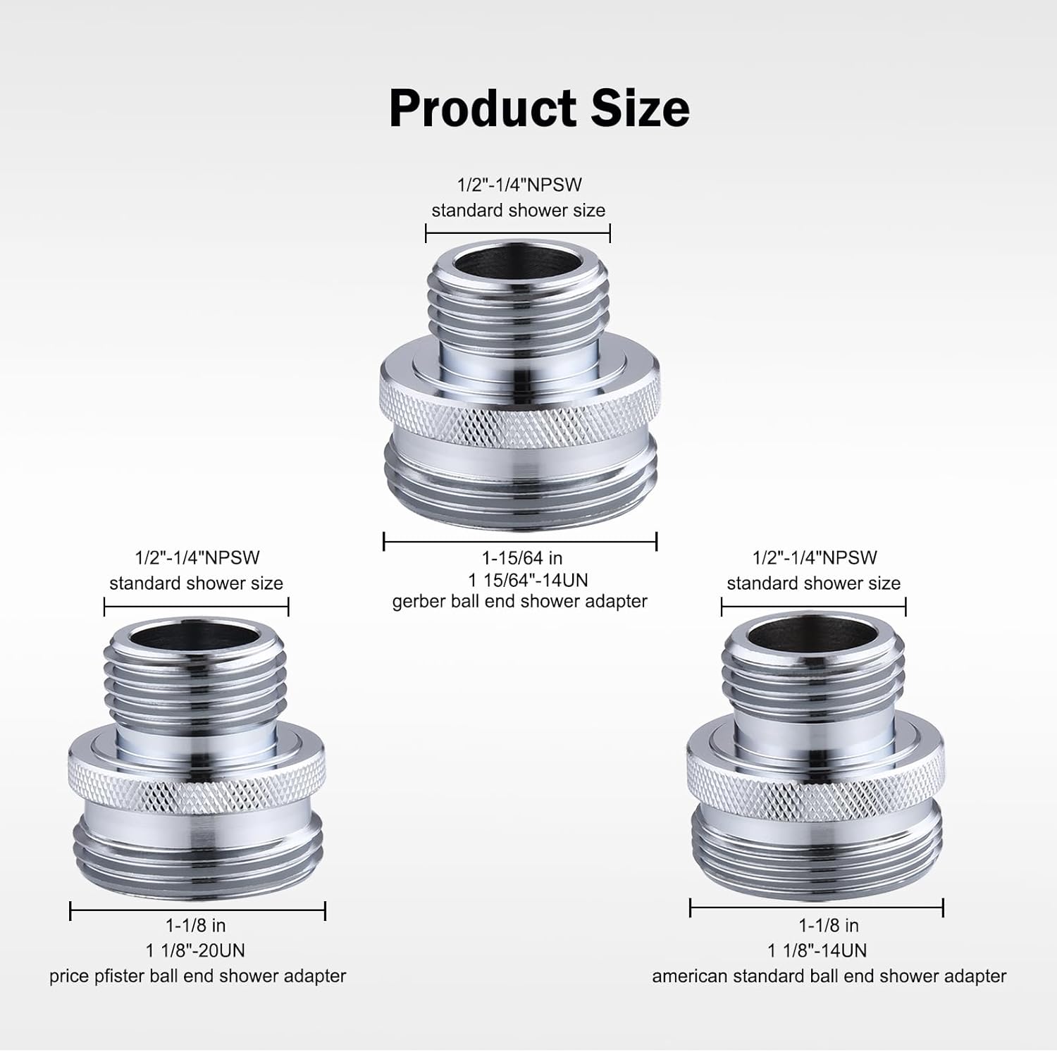 Ball End Shower Arm Adapter Set, for Converting Old Fashioned Ball Shower Arm to 1/2” Standard Fittings