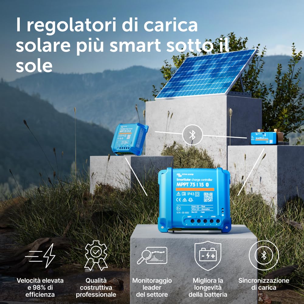 Victron Energy SmartSolar MPPT 75V 15 amp 12/24-Volt Regolatore di Carica Solare (Bluetooth) | Controller di ricarica Bluetooth per pannelli solari