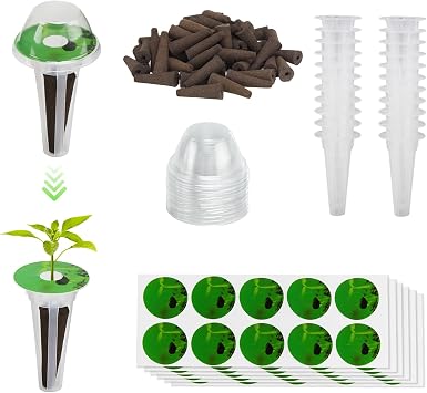 SUNCOZE 160pcs Hydroponic Pods, Accessories Compatible Other Hydroponics Growing Systems, Gardening Supplies Garden Pods Include 60 Grow Sponges, 20 Grow Baskets, 20 Domes, 60 Labels