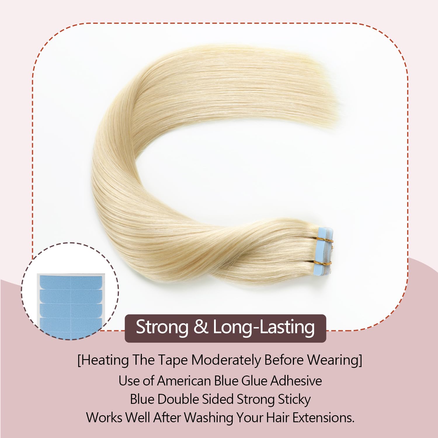 Sunya Tape in Hair Extensions Human Hair Platinum Blonde Tape Hair Extensions 16 Inch Invisble Invisible Tape Hair Human Hair Extensions Natural Skin Hair Weft 40g 20pcs/Pack - Image 3