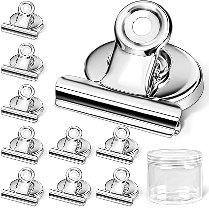 Supvox Magnetic Clips, 10 Pcs Strong Refrigerator Magnetic Hook Clips with Anti-scratch Sticky Pads Included, Fridge Freezer Magnets Office Whiteboard Paper Photo Magnets for Office School Home