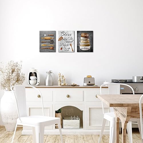 Miniatura 5 de iHAPPYWALL Decoración de pared de cocina Bless the Food Before Us con texto en inglés "Bless the Food Before Us", diseño rústico para comedor,